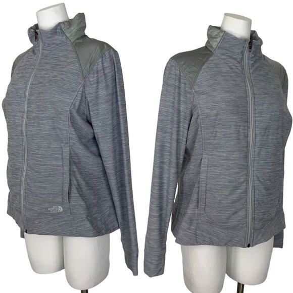 The North Face Pseudio Puffer Jacket XL Gray Thumb Holes Zip Up Hiking NF00CC9L - Picture 3 of 13